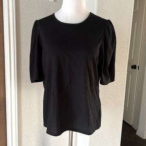 Rebecca Taylor Womens Black Cotton Layering Top Blend Size XL Soft Capped Sleeve